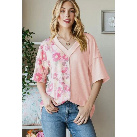 HEIMISH USA Tops - Solid and Floral Top-Peach